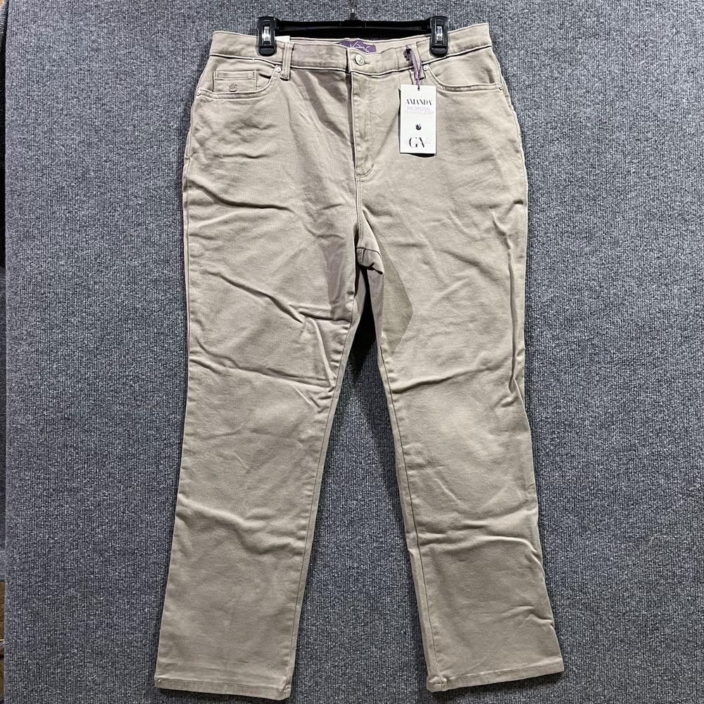 Gloria Vanderbilt Amanda Jeans Women 18S Khaki Denim Cotton Stretch Straight Leg